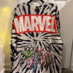 Marvel Black and White Tie-Dye Long Sleeve Shirt Disney Spirit Jersey